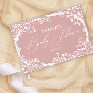 Vintage Timeless Floral Pink Baby Shower Foil Guest Book
