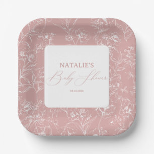 Vintage Timeless Floral Pink Baby Shower Paper Plate