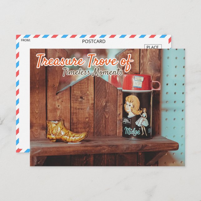 Vintage Tin Container and Golden Boot Figurine Postcard (Front/Back)