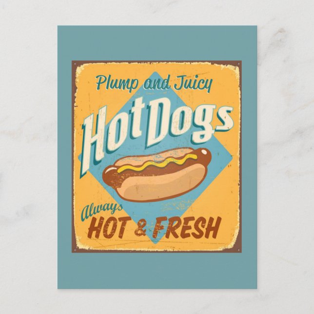 Vintage tin sign - Hot Dogs Postcard (Front)