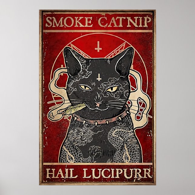 Vintage Tin Sign Smoke Catnip, Retro Metal (Front)