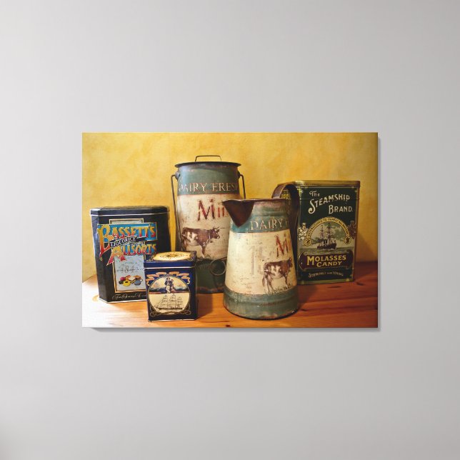 Vintage Tins and Jugs Canvas Print (Front)