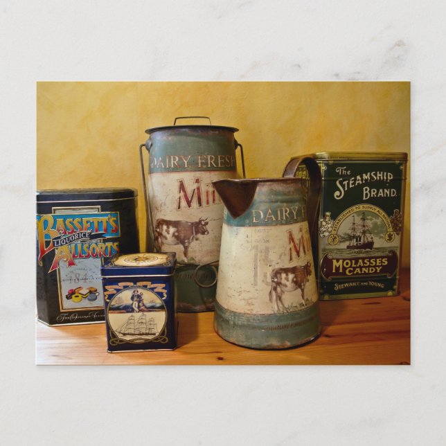 Vintage Tins and Jugs Postcard (Front)