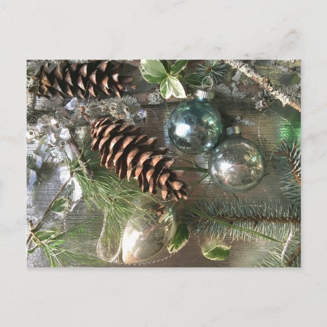 Vintage TINSEL and Christmas ornaments POSTCARD (Front)