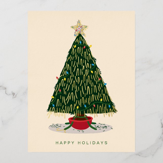 Vintage Tinsel Christmas Tree Foil Holiday Postcard (Front)