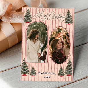Vintage Tinsel Tree Christmas Family Photo Holiday Card