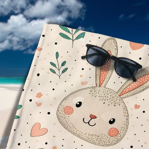 Vintage Tiny Bunny Faces with Roses Pattern Beach Towel