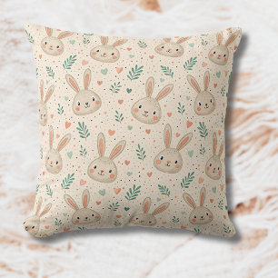 Vintage Tiny Bunny Faces with Roses Pattern Cushion