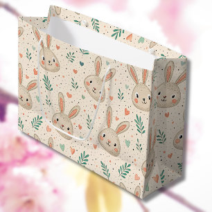 Vintage Tiny Bunny Faces with Roses Pattern Large Gift Bag