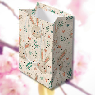 Vintage Tiny Bunny Faces with Roses Pattern Medium Gift Bag