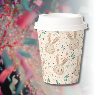 Vintage Tiny Bunny Faces with Roses Pattern Paper Cups