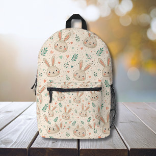 Vintage Tiny Bunny Faces with Roses Pattern Printed Backpack