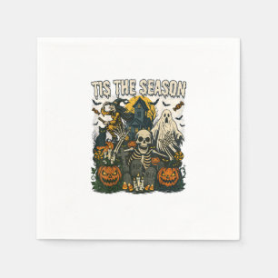 Vintage Tis Season Halloween Skeleton Retro Napkin