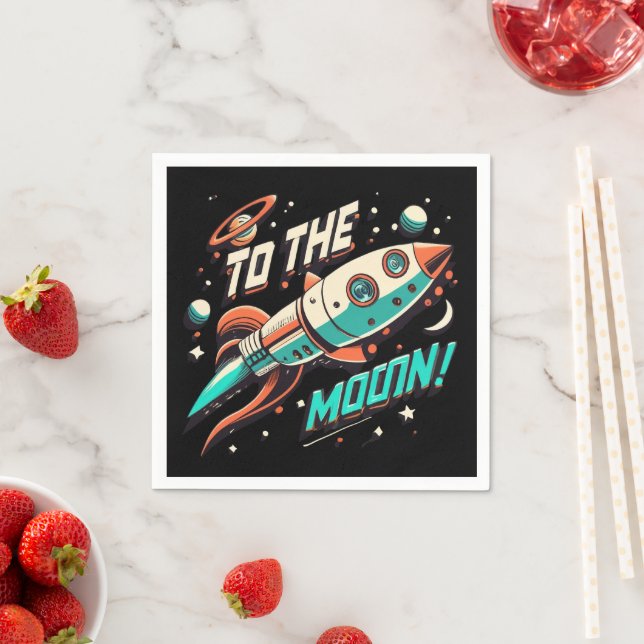 Vintage To The Moon Rocket ship Napkin (Insitu)