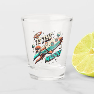 Vintage To The Moon Rocket ship Shot Glass
