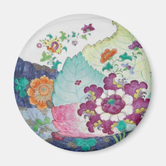 vintage Tobacco Leaf blue white pink round magnet
