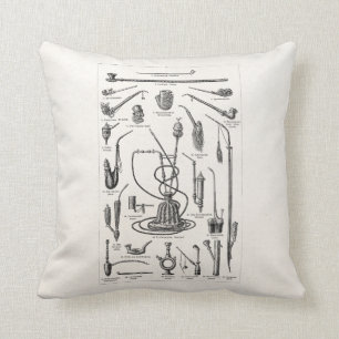 Vintage Tobacco Pipes and Old Hookah Illustration Cushion