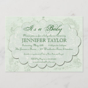 Vintage Toile Baby Shower Invitation Green