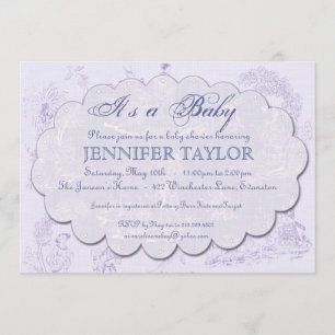 Vintage Toile Baby Shower Invitation Purple