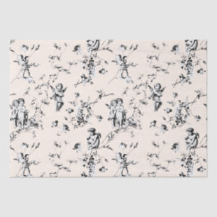 Vintage Toile Cupid Angels Floral Black Cream Tissue Paper