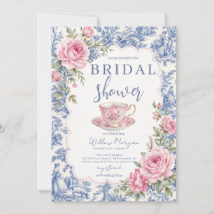 Vintage Toile de Jouy Bridal Shower Rose Invitation