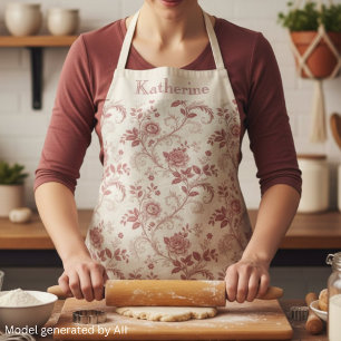 Vintage Toile De Jouy Dusty Rose Pattern Name Apron