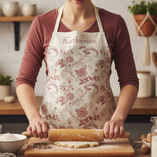 Vintage Toile De Jouy Dusty Rose Pattern Name Apron