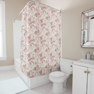 Vintage Toile De Jouy Dusty Rose Pattern Shower Curtain