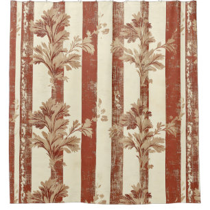 Vintage Toile de Jouy Floral Stripe - Terracotta 3 Shower Curtain
