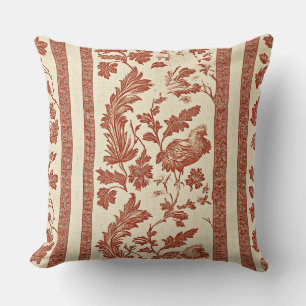 Vintage Toile de Jouy Floral Stripe with Hen (2) Cushion