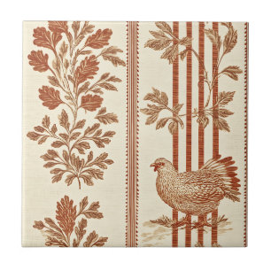 Vintage Toile de Jouy Floral Stripe with Hen (4) Tile