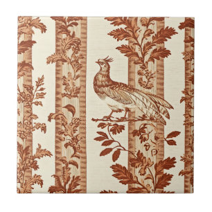 Vintage Toile de Jouy Floral Stripe with Hen (5) Tile