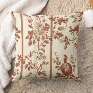 Vintage Toile de Jouy Floral Stripe with Hen (9) Cushion