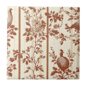 Vintage Toile de Jouy Floral Stripe with Hen (9) Tile