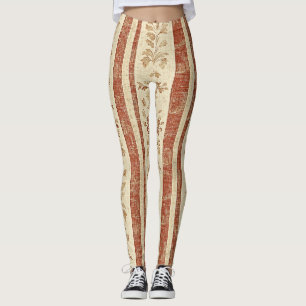 Vintage Toile de Jouy Floral Stripe with Hen Leggings