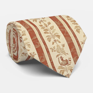 Vintage Toile de Jouy Floral Stripe with Hen Tie