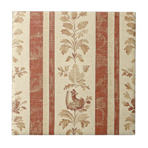 Vintage Toile de Jouy Floral Stripe with Hen Tile