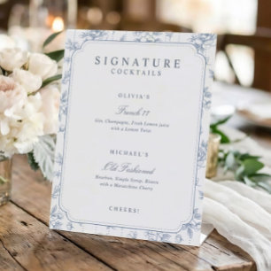 Vintage Toile Dusty Blue Signature Drinks Wedding Pedestal Sign