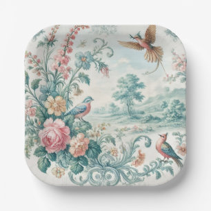 Vintage toile flowers paper plate