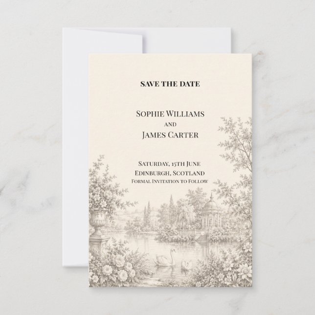 Vintage Toile Garden Wedding Save The Date (Front)