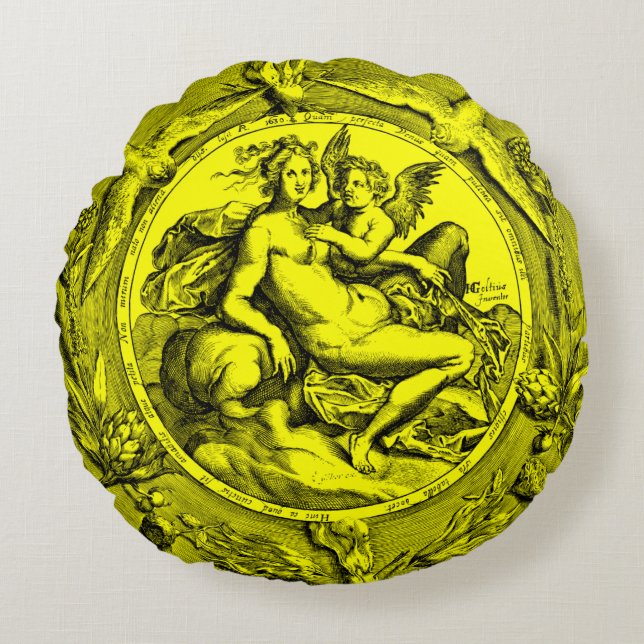 Vintage Toile Lady Angel Renaissance Round Pillow (Front)