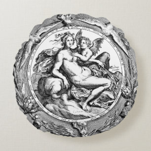 Vintage Toile Lady Angel Renaissance Round Pillow