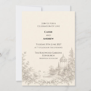 Vintage Toile Swan Garden Wedding Invitation