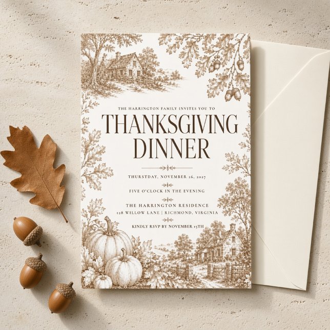 Vintage Toile Thanksgiving Dinner Invitation (Creator Uploaded)