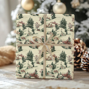 Vintage Toile Victorian Christmas Tree Holiday Wrapping Paper