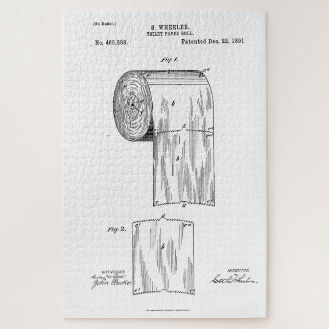 Vintage Toilet Paper Invention Patent (1891) Jigsaw Puzzle (Vertical)