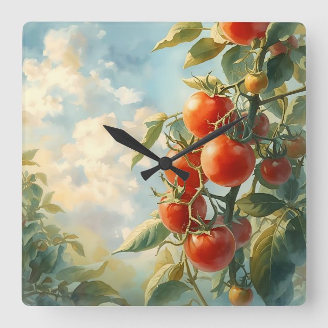 Vintage Tomatoes on a Vine Square Wall Clock (Front)