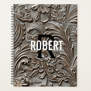 Vintage tooled leather monogram name planner