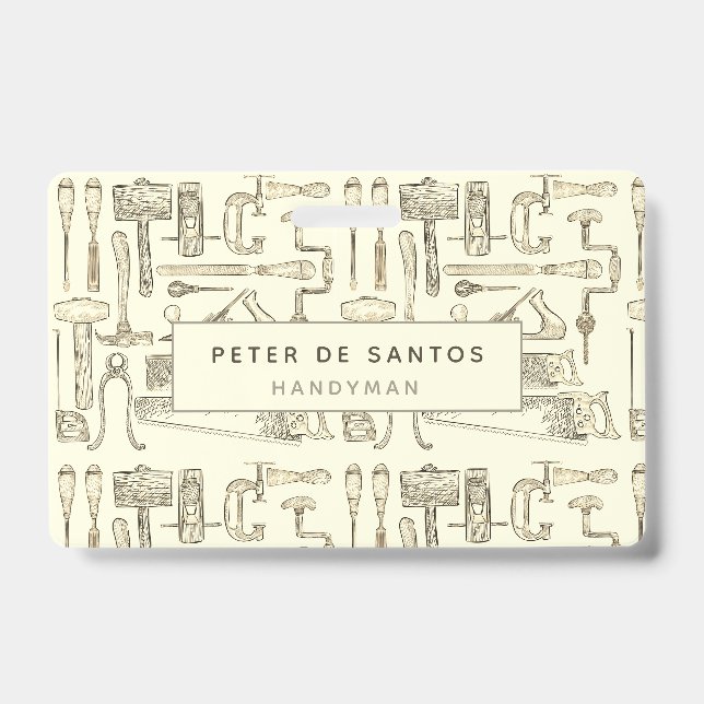 Vintage Tools Illustrations for Carpenters ID Badge (Front)
