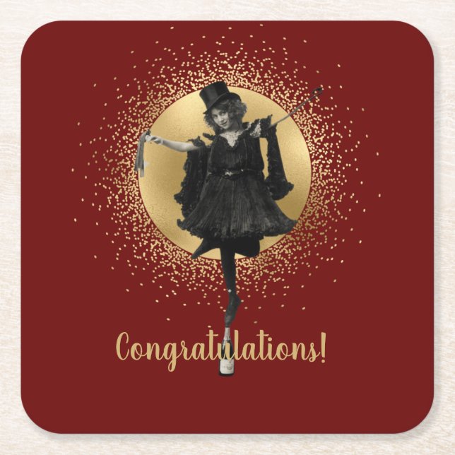 Vintage Top Hat Dancer Congratulations  Square Paper Coaster (Front)